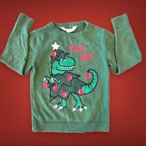 ‘TREE Rex’ Green Crew Neck Christmas Sweater Size 6-8Y Unisex